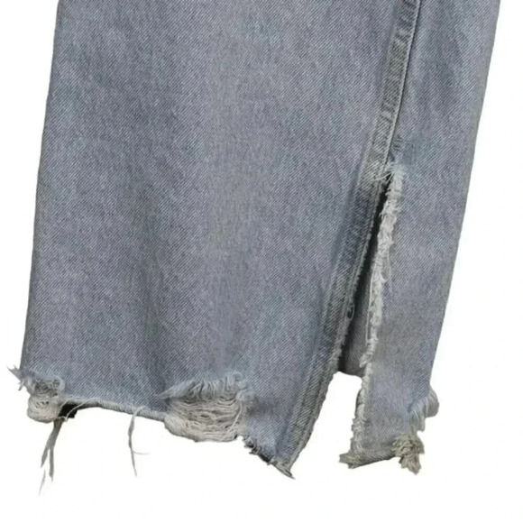 Zara Destroyed High Rise Full Length Jeans With Vents Slits Light Wash Raw Hem 6 - Picture 6 of 16